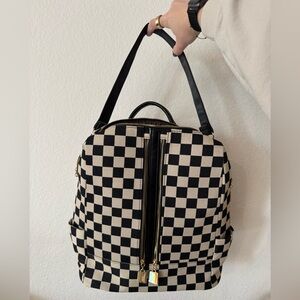 Stylish Checkered Black and Cream Backpack